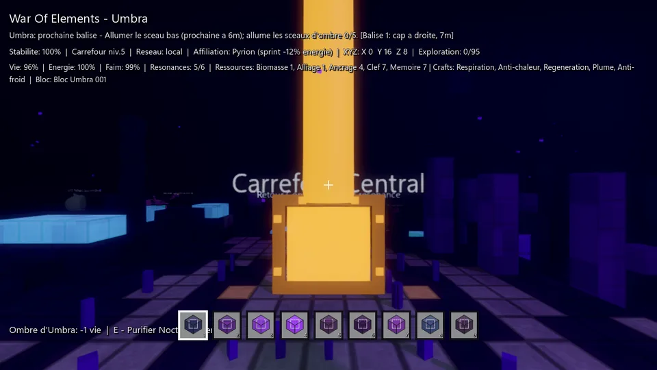 Capture d'Umbra avec cristaux et ambiance d'ombre